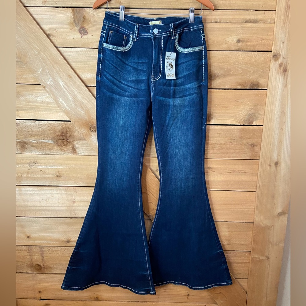 Home Folk Flare with Ivory Stitching Jeans